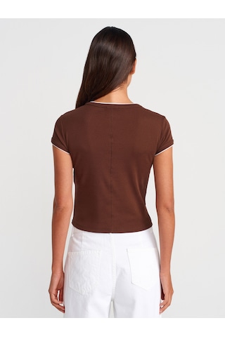 Dilvin 31750 Kontrast Kısa Kollu Tshirt-açık Kahve Açık Kahve