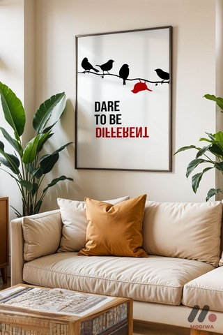 Dare To Be Different Kuşlar, Siyah Çerçeveli Duvar Tablosu - Motivasyon Hediyesi