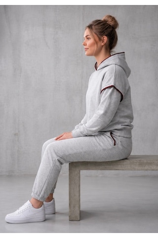 Herkesemoda Kadın Grimelanj Kapüşonlu Süs Dikiş Detaylı Oversize Eşofman Takımı Gri-bordo