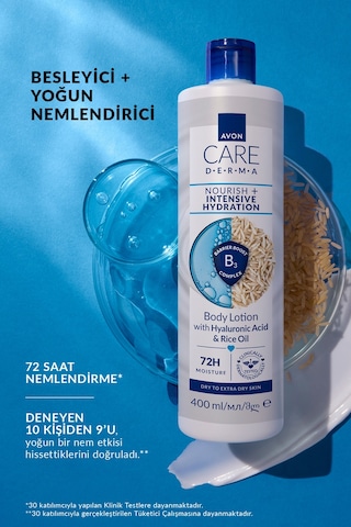 Avon Care Derma Nourish + Intensive Hydration Vücut Losyonu 400ml Üçlü Paket