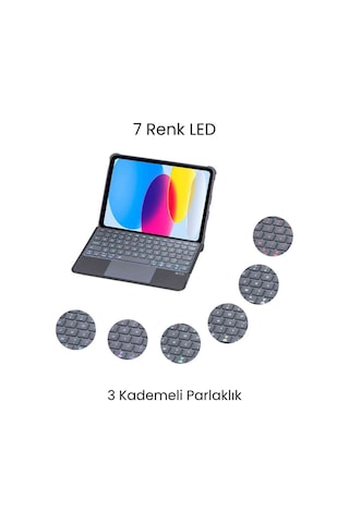 Apple Uyumlu iPad  11. Nesil 360 Manyetik Standlı Ledli Touchpadli Katanya Klavyeli Tablet Kılıfı Klavyeli Kılıf
