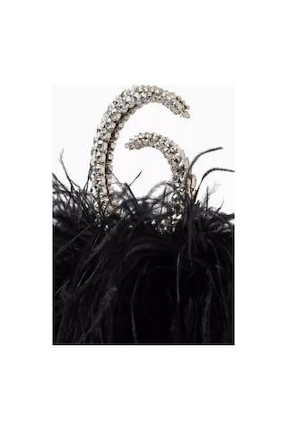 L'alingi Karma Feather Clutch Siyah Tüy Kaplama & Kristal Saplı Zarif Gece Çantası Omuz Çantası