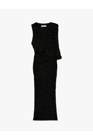 Koton Slim Fit Kolsuz Yuvarlak Yaka Uzun Taşlı Elbise Siyah 6sak80052fk Siyah