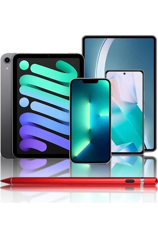 Tüm Cihazlar İle Uyumlu Stylus Hassas Yazı Çizim Kalemi 2. Nesil Kırmızı