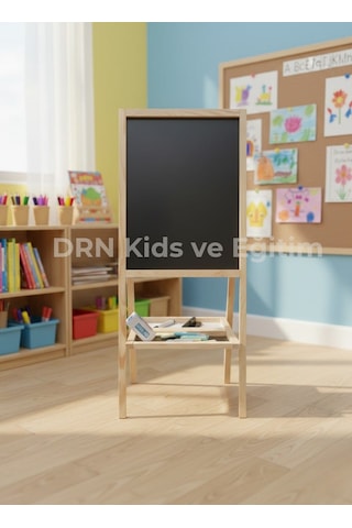 Drn Kids Ve Eğitim Çift Taraflı Yazı Tahtası 15 Renkli Tebeşir Silgi Ve Kalem Hediyesidir Dogal Ahşap