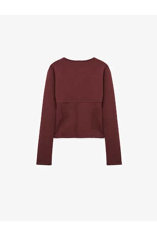 Koton Balenli Korse Detaylı Bisiklet Yaka Slim Fit Uzun Kollu Tişört Mürdüm 7wak50033uk Mor