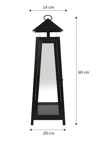 Eliza Metal Mumluk Şamdan - Askılı Cam Panelli Dekoratif 60 Cm Siyah Fener