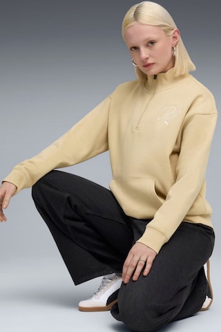 Puma Ess Scrıpt Half-zip Crew Kadın Sweatshirt Bej