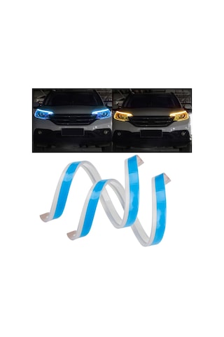 Cbtx 2 Adet 45cm Ultra İnce Araba Drl Esnek Led Şerit Gündüz Çalışan Işık Dönüş Sinyali Işığı Buz Mavisi - Sarı