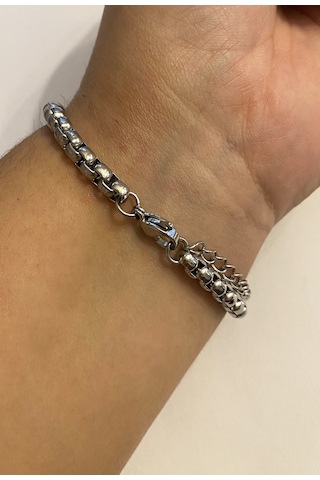 Erkek Silver Renk Plaka Detay Çelik Bileklik Gümüş