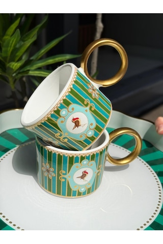 2'li Lüks Piano Bird Green Kupa-4458 Yeşil