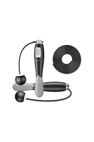 Valkyrie Çift Led Dijital Sayaçlı 4 Modlu Akıllı Çelik İp Atlama Fitness Kondsiyon Gri