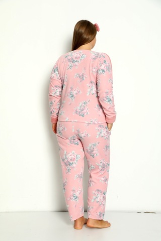 Nisanca Büyük Beden Peluş Polar Pijama Takımı- Saç Bandı Hediyeli Pembe