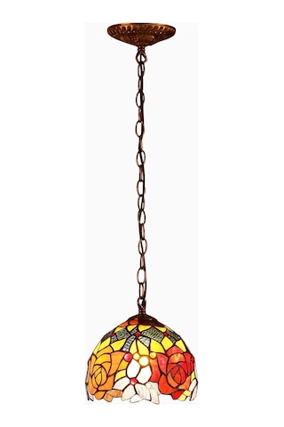 Home London Breeze L30127 El Yapımı Tiffany Vitray Gül Sarkıt Avize 7 Inç Kırmızı Red