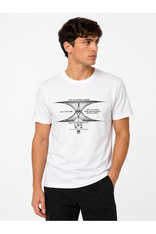 Tommy Life Erkek Beyaz Bisiklet Yaka Tshirt T17er-88445