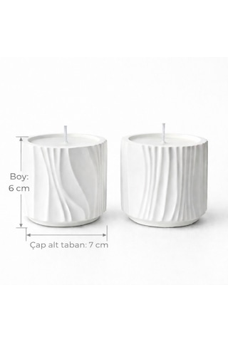 Dekoratif Beton Mum 2 Li Set Taş Tuzu - El Yapımı Modern Tasarım Mum Ev Dekorasyon & Hediyelik Beyaz