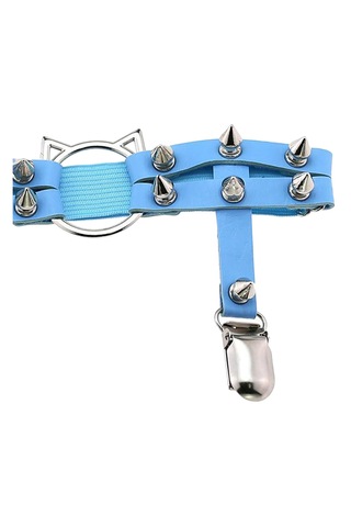 Homyl Kadın Deri Bacak Halkası Jartiyer Kemer Elastik Punk Mavi