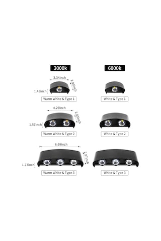 Konesam 6'lı Led Dış Mekan Duvar Lambası Ip65 Su Geçirmez 3000k Islak Beyaz Yukarı-aşağı Aydınlatma Sıcak Beyaz