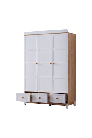 Mira Çocuk Odası Takımı, Mira Yavrulu Karyola, Berlin 3 Kapaklı Dolap - Ceviz Renkli