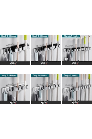 Paspas Tutucu Kancalı Süpürge Tutucu Delme Ve Çivisiz Siyah Diğer