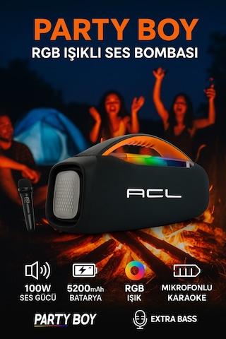 Box Party Boy Rgb Işıklı Ses Bombası Mikrofonlu Hoparlör Ses Bombası Müzik Çalar Extra Bass Ct-5825