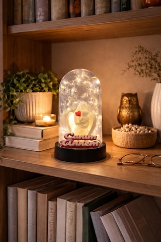 Fanus İçinde Anne, Bebek Figürlü Ve Canım Annem Yazılı Figürlü Peri Led Dekoratif Işık Anneler Günü Hediye Kahverengi