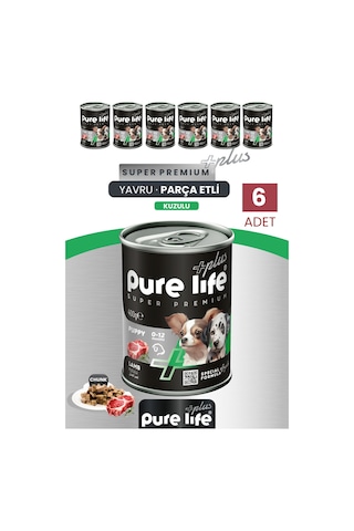 Purelife Plus 6'lı Kuzulu Yavru Puppy Köpek Konserve Chunk Parça Etli Yaş Mama 400 G