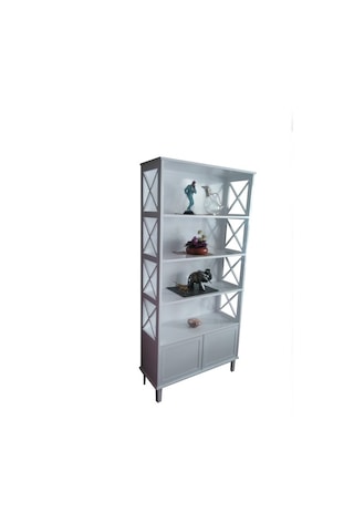 Kitaplık ÇAPRAZ Yan Model Alt Kapak ve raf Kayın Ve MDF Torna Parlak Beyaz Lake boya El Yapım
