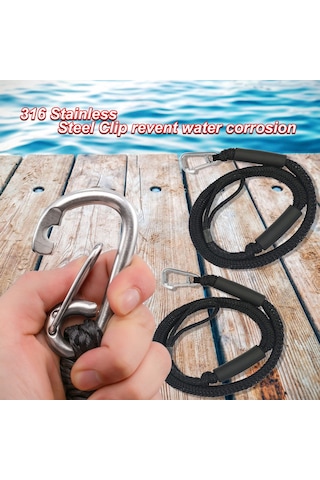 Esnek Tekne Bağlama Halatları - 2 Adet 90 Cm Kancalı Elastik Kayış 816 Kg Kopma Dayanımı , Atv, Tekne Ve Pikap İçin Karabinalı Bağlama Kayışı Seti
