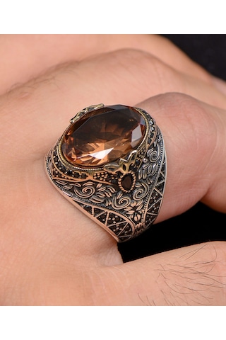 Prestij Gümüş  Zultanit Taşlı Zirkon Taş Süslemeli 925 Ayar Gümüş Erkek Yüzüğü