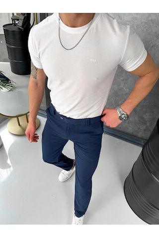 Modefendi Yüksek Kalite Slimfit Merserize Kumaş Bisiklet Yaka Tshirt Beyaz