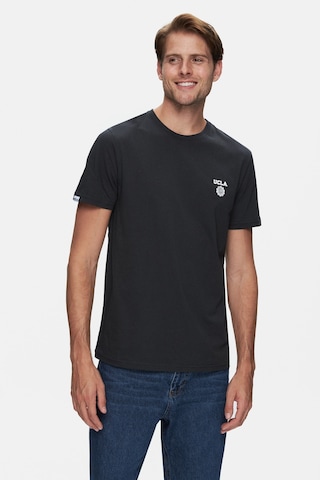 Ucla Bass Siyah Bisiklet Yaka Baskılı Standard Fit Erkek Tshirt Siyah