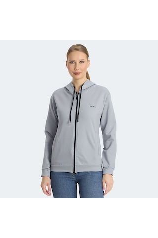 Slazenger KINET Kadın Fermuarlı Kapüşonlu Cepli Gri Sweatshirt