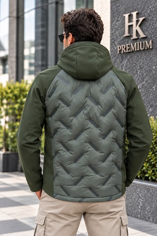 Hk Premium Erkek Parmak Baskı Kapitone %100 Polyester Hibrit Softshell Kapüşonlu Şişme Mont Haki