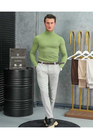 Modefendi Slim Fit İtalyan Kesim Tam Balıkçı Boğazlı Kazak Fıstık Yeşili