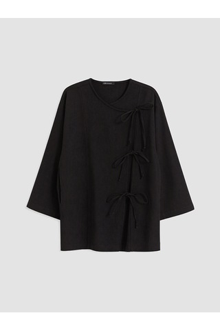 Lcw Modest Siyah Kruvaze Yaka Bağcıklı Kadın Kimono