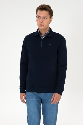 U.S. Polo Assn. Erkek Comfort Fit Yarım Fermuarlı Lacivert Sweatshirt 50316484-VR033