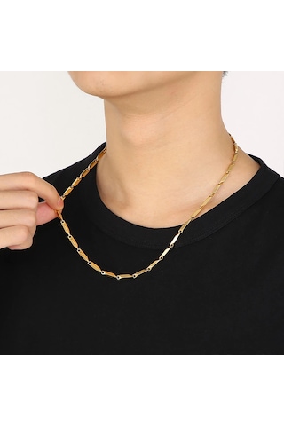 Çelik Kolye Titanyum Melon Düz Model 3 Mm 55 Cm Gümüş Altın Sarısı Gold