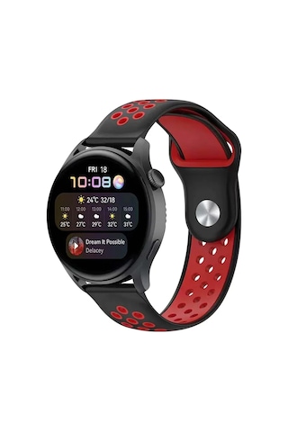 Newface Watch 22mm Spor Delikli Kordon - Siyah-kırmızı Açık Mor