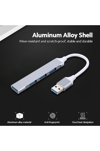 Xindoker Alüminyum 4-port Usb Hub - Type-c'den 1 Usb 3.0 + 3 Usb 2.0'a Çevirici, Veri Transferi Ve Cihaz Genişletici, Gümüş