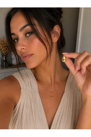 Gold Yarım Damla Formlu Çelik Küpe Minimal Vintage Tasarım Altın