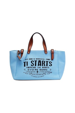 Mavi Yogodlns Kadın Tote Çanta Moda Mektup Büyük Kapasiteli Kanvas Omuz Çantası Rahat Büyük Çanta Mavi