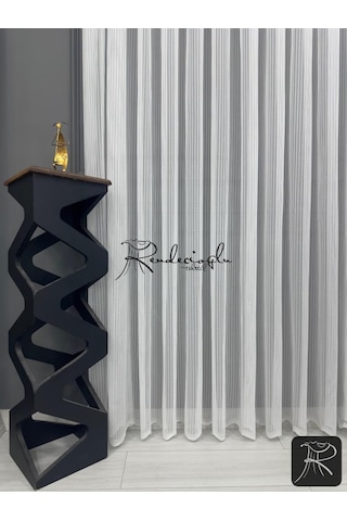 Tül Perde Örme Kumaş Çizgili Rivella Desen Ütü Sevmez Ekru