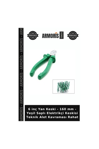 6 İnç Yan Keski - 160 Mm - Yeşil Saplı Elektrikçi Keskisi Teknik Alet Kavraması Rahat