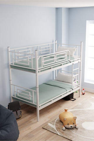 Moblay Defne Genç Çocuk Yatak Odası Metal Ranza Ve Karyola 90x200 Beyaz 90 x 200