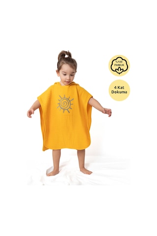 Zuppers 4 Katlı Nakışlı Müslin Panço - Hardal Standart