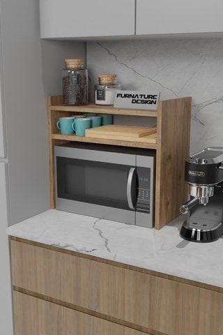 Tezgah Üstü Mikrodalga Fırın Rafı Mutfak Organizer Atlantik Çam