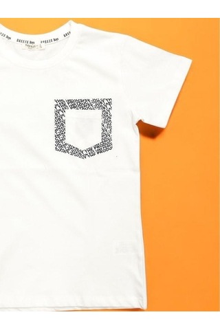 Breeze Erkek Çocuk Pamuklu Cep Detaylı Yarım Kol T-shirt-15705 Beyaz