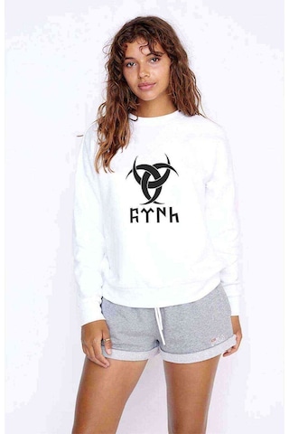 Göktürk Türk Teşkilatı Mahsusa Baskılı Beyaz Kadın Sweatshirt