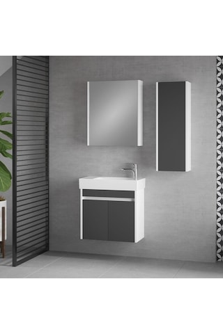 Denko Natalia 60 Cm Mdf Antrasit Gri Banyo Dolabı Takımı + Boy Dolabı Antrasit